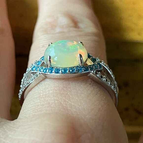 Natural Ethiopian Opal Sterling Silver Ring Size 9 - Picture 2 of 9